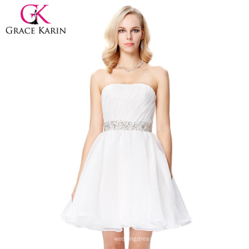 Grace Karin Mid-Thigh Strapless Sequins White Voile Cocktail Dress GK000143-1